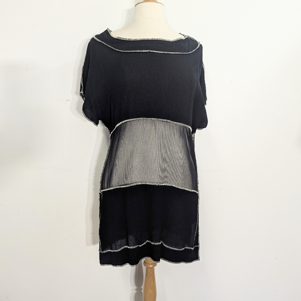 Z Mixed Fabric Black Sheer Tunic Top Art To Wear Langenlook M L Contrast Seams